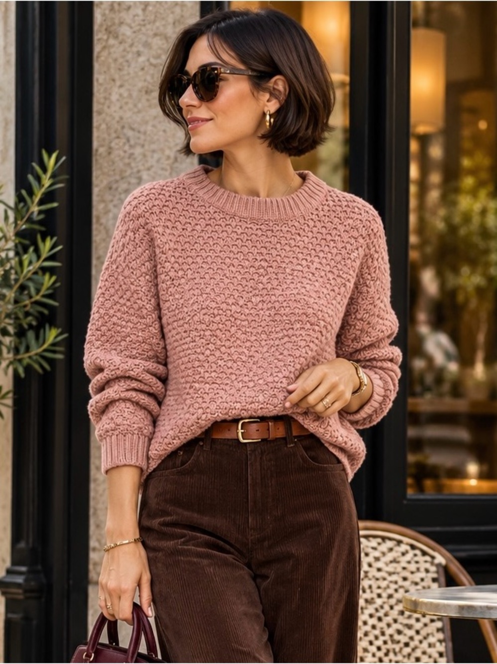 Universal Thread Women's Textured Crewneck Sweater - Rose